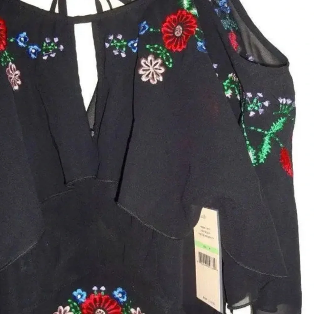 Nanette Lepore Embroidered Midi Dress 8 Black Bold Embroidery Special Occasion - Picture 6 of 11